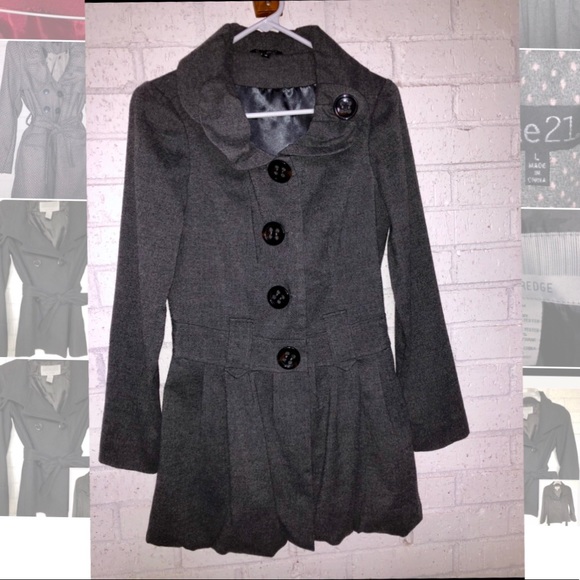 zinc Jackets & Blazers - Med Grey Peplum Pea Coat